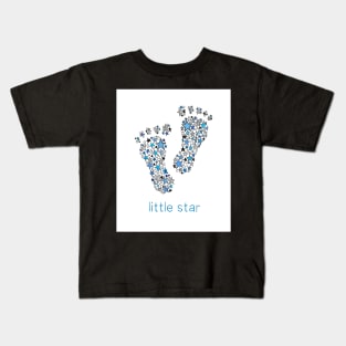 Little Star Cute Baby Feet - Blue Print Kids T-Shirt